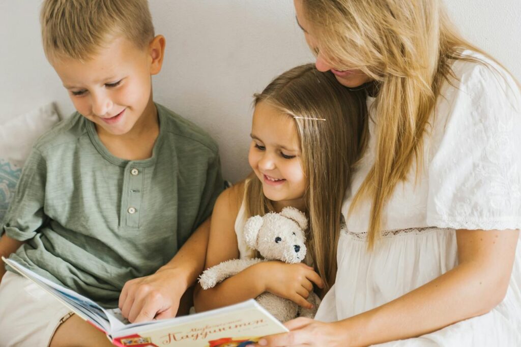 professional nanny in Greece reading with kids